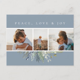 Postal Festiva Collage de fotos del azul del follaje del invierno