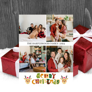 Postal Festiva Collage de fotos familiar de guión de reno de navi
