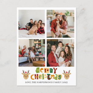 Postal Festiva Collage de fotos familiar de guión de reno para na