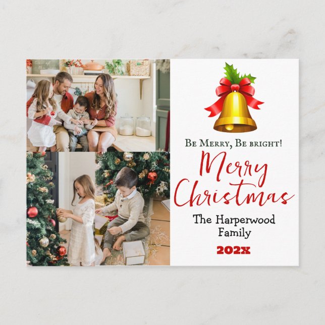 Postal Festiva Collage de fotos familiar de Navidades simples y e (Anverso)