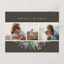 Postal Festiva Collage de fotos Gris de Navidades de Foliage de I