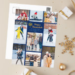 Postal Festiva Collage de fotos moderno de la familia Hanukkah Or<br><div class="desc">personalizable de moda Collage de fotos de la familia judía Hanukkah con una colección de fotos del invierno. Añade 9 de tus recuerdos favoritos de Chanukah en este moderno diseño de 9 fotografías alrededor de una menorah y un guión de oro. Felices postales de Hanukkah.</div>