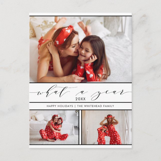 Postal Festiva Collage de fotos moderno qué año blanco 3 (Anverso)