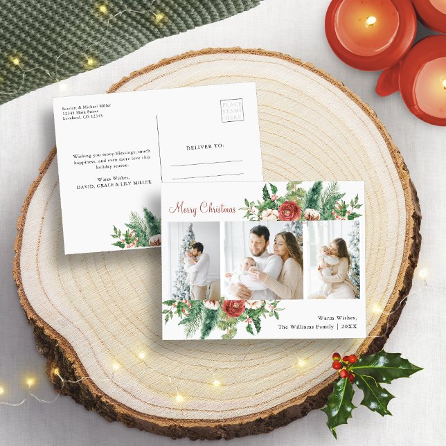Postal Festiva Collage de fotos navidades (Christmas Photo Collage Holiday Postcard
)