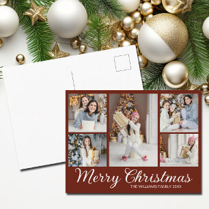 Postal Festiva Collage de fotos navideñas elegantes de Burdeos