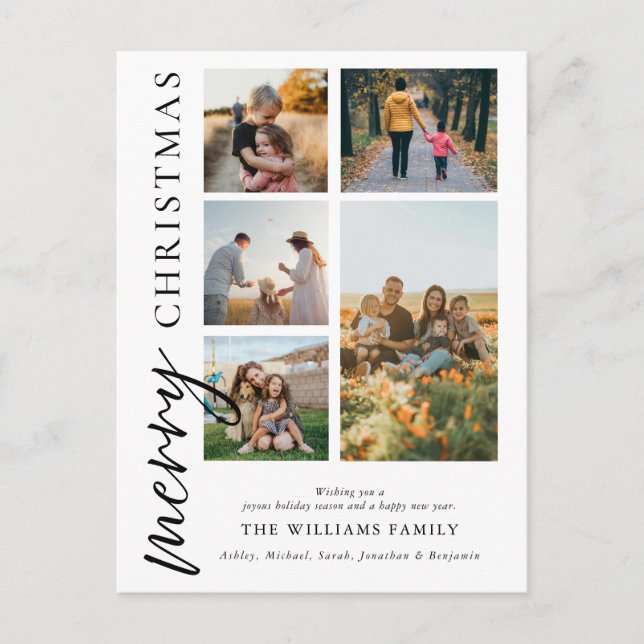 Postal Festiva Collage de fotos navideño moderno (Anverso)
