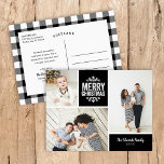 Postal Festiva Collage de fotos Rustic Black Merry Christmas 3<br><div class="desc">Personalizado económico imprimió postales de fotos de vacaciones con plantillas sencillas para la personalización. Este moderno diseño rústico tiene un diseño de collage de fotos con espacio para 3 fotos familiares y texto en bloques de colores coordinados - edite los colores de fondo para que coincidan con cualquier foto. Personalízalo...</div>