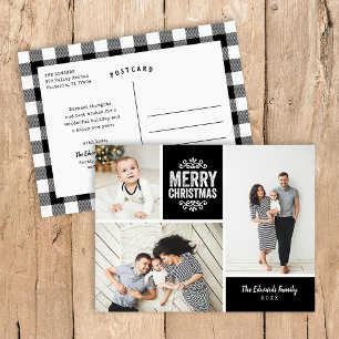 Postal Festiva Collage de fotos Rustic Black Merry Christmas 3