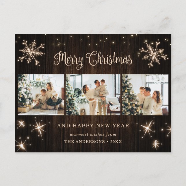 Postal Festiva Collage de fotos Rustic Wood Snowflake (Anverso)