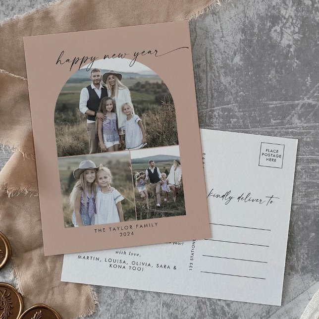 Postal Festiva Collage de fotos Salmón de Arco Moderno Años Nuevo (Subido por el creador)