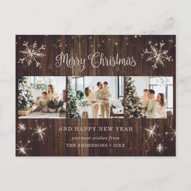 Postal Festiva Collage de fotos Wood Snowflake 3 (Anverso)
