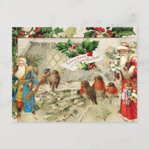Postal Festiva Collage de Santa, Holly Berry y Birds