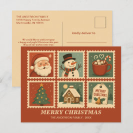Postal Festiva Collage de sellos de Navidades retro