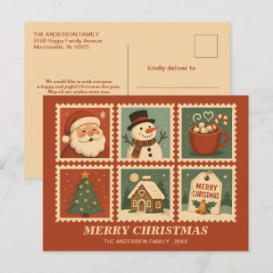 Postal Festiva Collage de sellos de Navidades retro