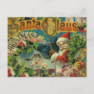 Postal Festiva Collage Navideño de Papá Noel Victoriano Antiguo