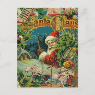 Postal Festiva Collage Navideño de Santa Claus Victoriano Antiguo