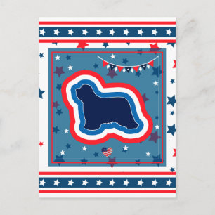 Postal Festiva Collie Barbudo Patriótico Rojo Blanco Azul 4 de Ju