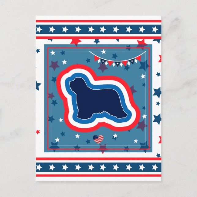 Postal Festiva Collie con barba Patriótico Rojo Azul Blanco 4 de  (Anverso)