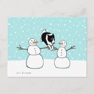 Postal Festiva Collie de borde divertido de invierno   Festividad