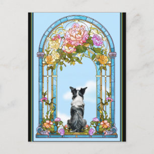 Postal Festiva Collie fronteriza en la puerta del cielo