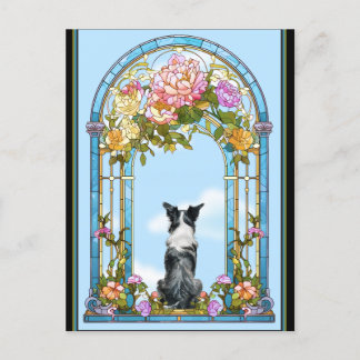 Postal Festiva Collie fronteriza en la puerta del cielo