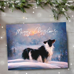 Postal Festiva Collie fronterizo en Navidades del paisaje de niev