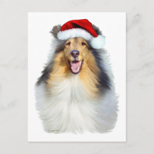 Postal Festiva Collie Navidades Santa