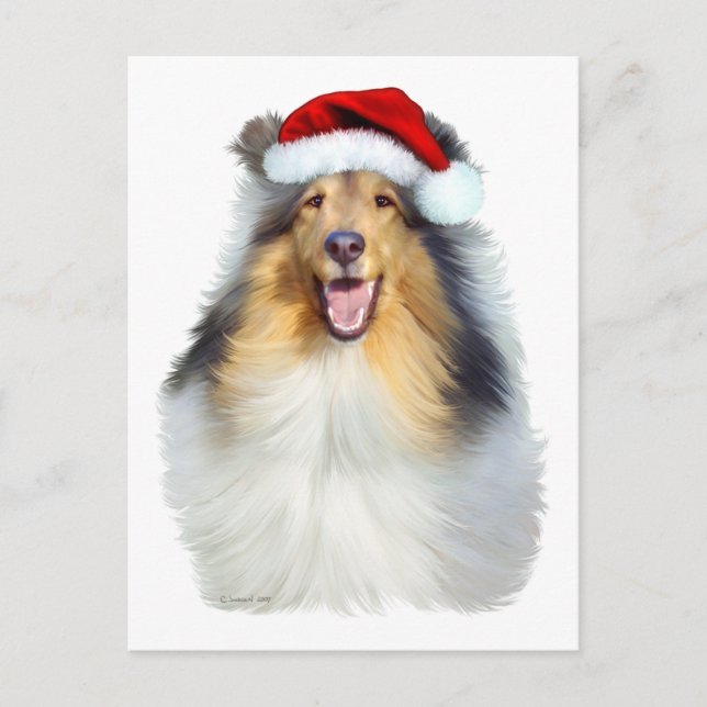 Postal Festiva Collie Navidades Santa (Anverso)