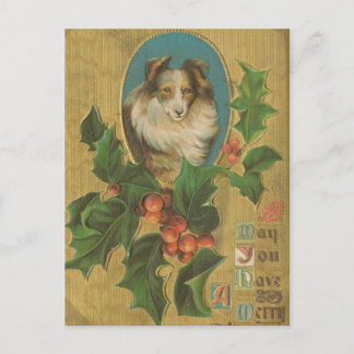 Postal Festiva Collie navideña vintage