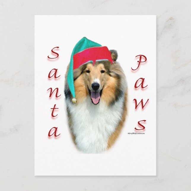 Postal Festiva Collie (rudo) Santa Paws (Anverso)