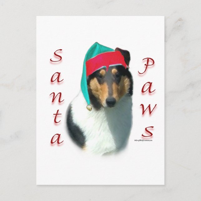Postal Festiva Collie (suave) Santa Paws (Anverso)