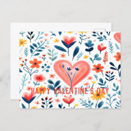 Postal Festiva COLOR DE AGUA minimalista CORAZÓN FLORAL ESCÁNDENA