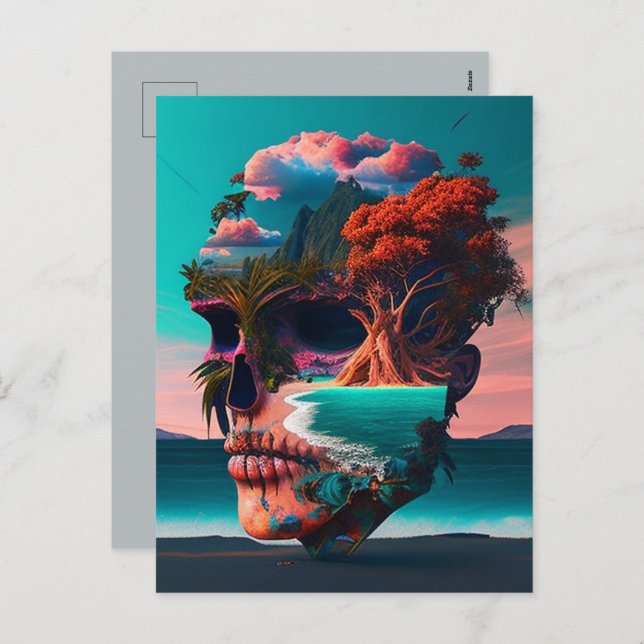 Postal Festiva Colored skull head (Anverso / Reverso)