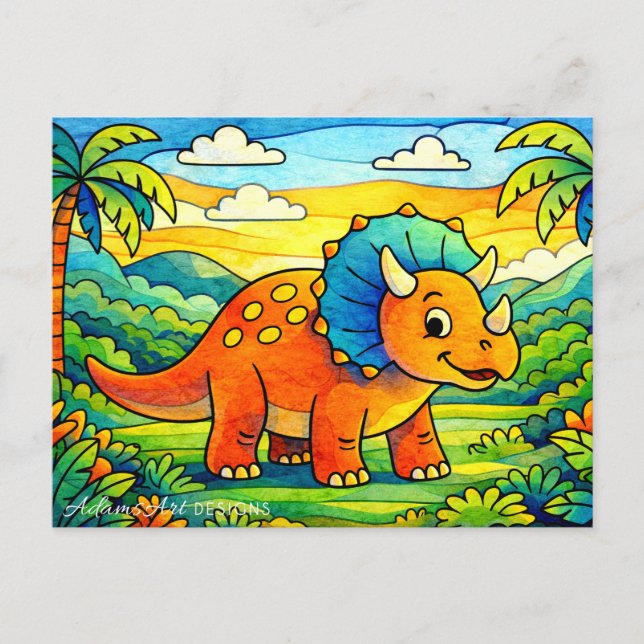 Postal Festiva Colorful Cute Dinosaur Kids (Anverso)