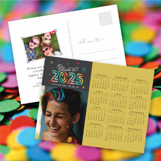 Postal Festiva Coloridas Estrellas de Salud 2025 Calendario Año N