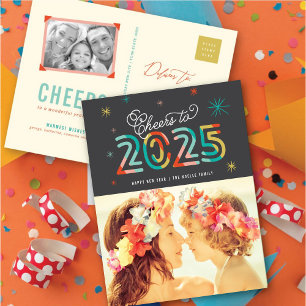 Postal Festiva Coloridas ovaciones a foto de Año Nuevo de 2025 es