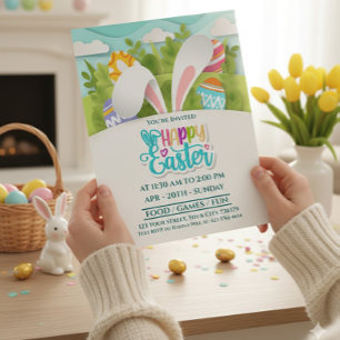 Postal Festiva Colorido Conejo de Pascua Feliz Orejas y Huevo de 