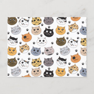 Postal Festiva Colorido Cute Funny Cats & Paw Pattern