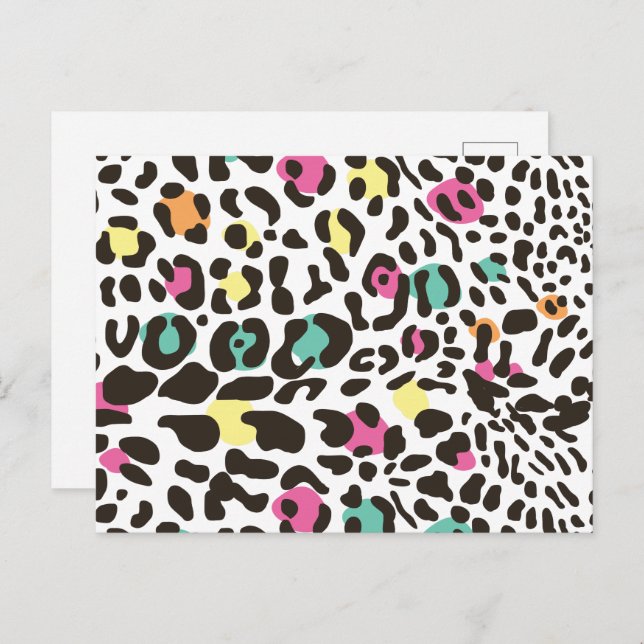 Postal Festiva Coloridos animales salvajes y hojas tropicales (Anverso / Reverso)