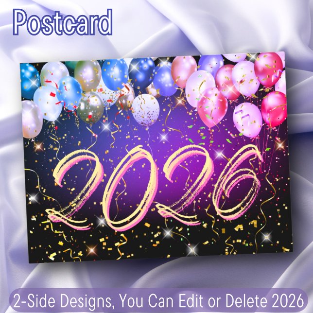 Postal Festiva Coloridos globos festivos Confetti Feliz Año Nuevo (Subido por el creador)