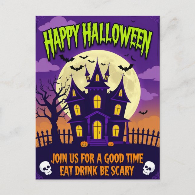Postal Festiva Come Comer Ser Espeluznante Fiesta de Halloween (Anverso)