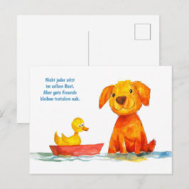 Postal Festiva Cómic acuarela Perro viendo el pato en barco