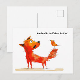 Postal Festiva Cómic acuarela Perro y pájaro en cola