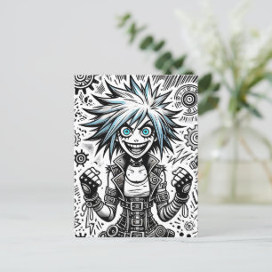 Postal Festiva cómic anime alegre arte original blu_eyes black_a
