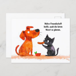 Postal Festiva Comic Dog and Cat de color agua, lado a lado