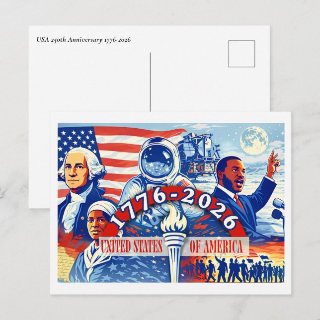 Postal Festiva Commemorativo 1776-2026 Semicucentenario de EE. UU (Anverso / Reverso)