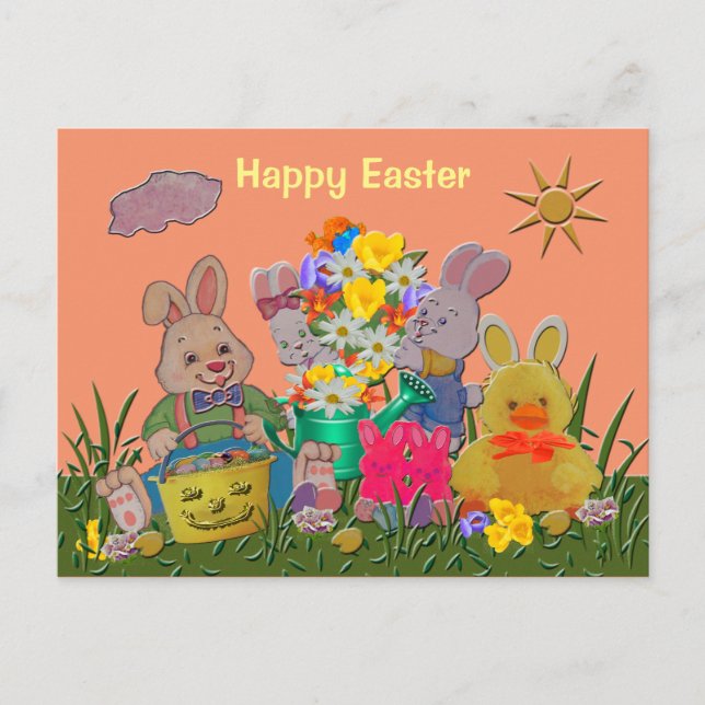 Postal Festiva Compinches felices de Pascua (Anverso)