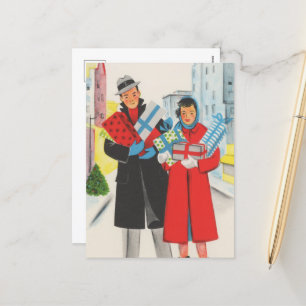 Postal Festiva compras navideñas festivas retro