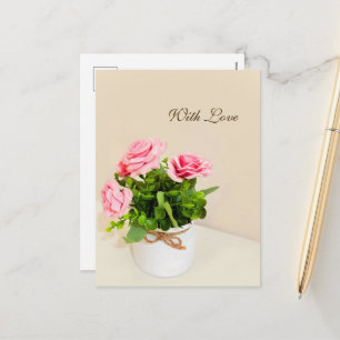 Postal Festiva Con Amor Rosas Rosadas
