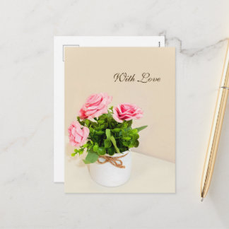Postal Festiva Con Amor Rosas Rosadas